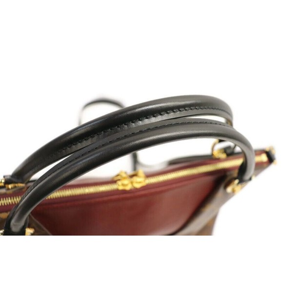 LOUIS VUITTON - Monogram Canvas Brown & Burgundy V TOTE MM Shoulder Bag - Picture 11 of 12